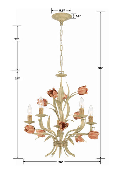 Southport 5 Light Sage Rose Chandelier Chandelier Crystorama