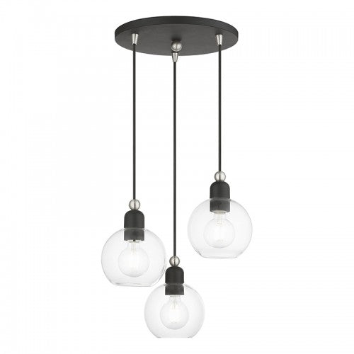 3 Light Black with Brushed Nickel Accents Sphere Multi Pendant Pendant Livex