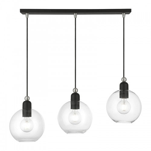 3 Light Black with Brushed Nickel Accents Sphere Linear Chandelier Linear Livex