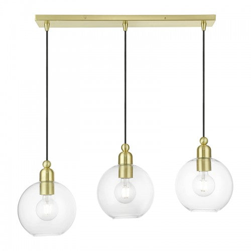 3 Light Satin Brass Sphere Linear Chandelier Linear Livex