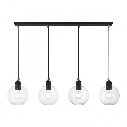 4 Light Black with Brushed Nickel Accents Sphere Linear Chandelier Linear Livex