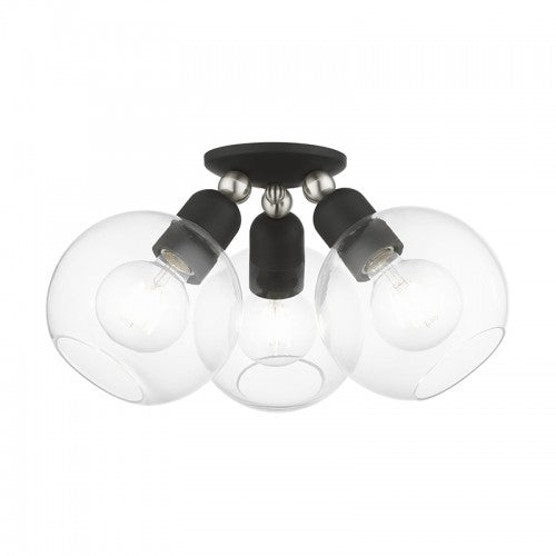 3 Light Black with Brushed Nickel Accents Sphere Semi-Flush Semi Flush Livex