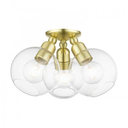 3 Light Satin Brass Sphere Semi-Flush Semi Flush Livex