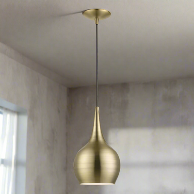 1 Light Antique Brass Mini Pendant Pendant Livex