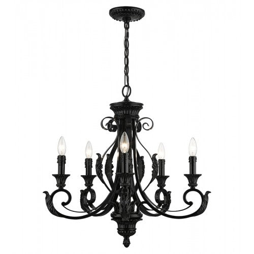 5 Light Shiny Black Chandelier Chandelier Livex