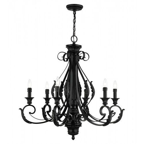 6 Light Shiny Black Large Chandelier Chandelier Livex