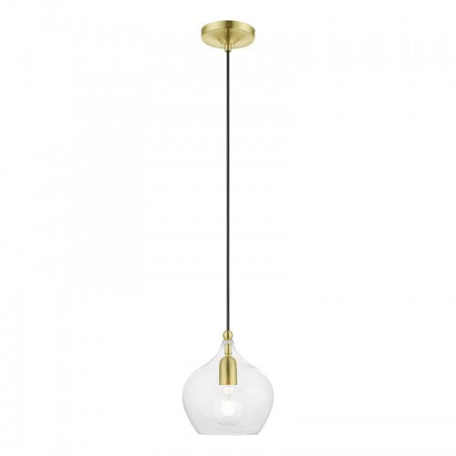 1 Light Satin Brass with Polished Brass Accent Pendant Pendant Livex