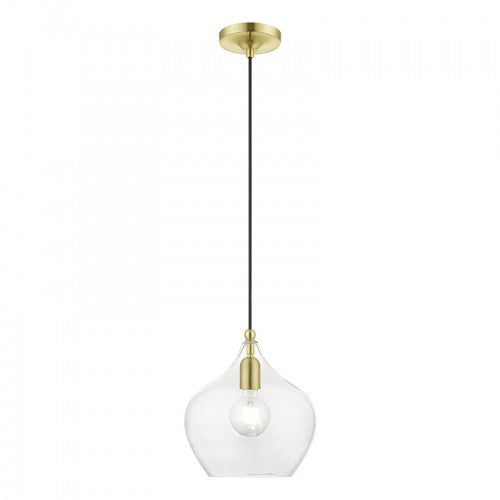 1 Light Satin Brass with Polished Brass Accent Pendant Pendant Livex