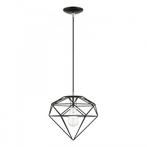 1 Light Shiny Black with Polished Chrome Accents Pendant Pendant Livex