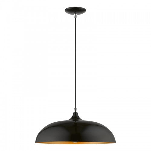 1 Light Shiny Black with Polished Chrome Accents Pendant Pendant Livex