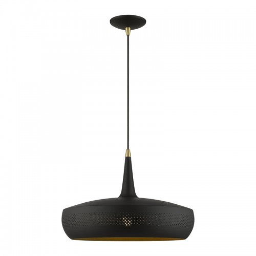 1 Light Black with Antique Brass Accents Pendant Pendant Livex