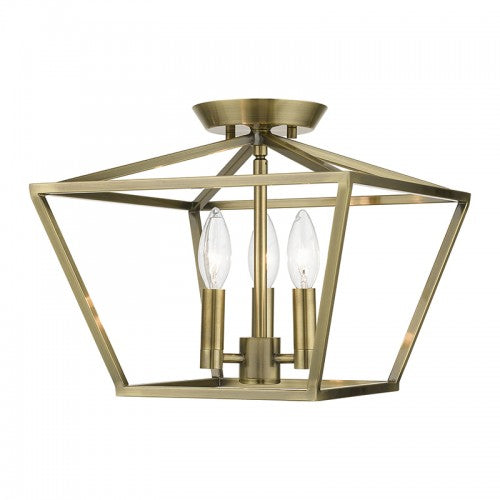 3 Light Antique Brass Square Semi-Flush Semi Flush Livex