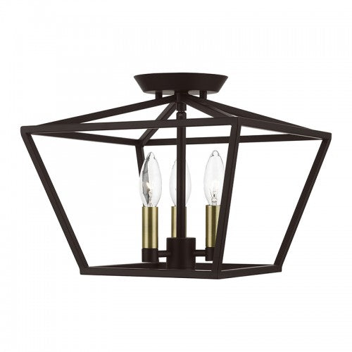 3 Light Bronze with Antique Brass Accents Square Semi-Flush Semi Flush Livex