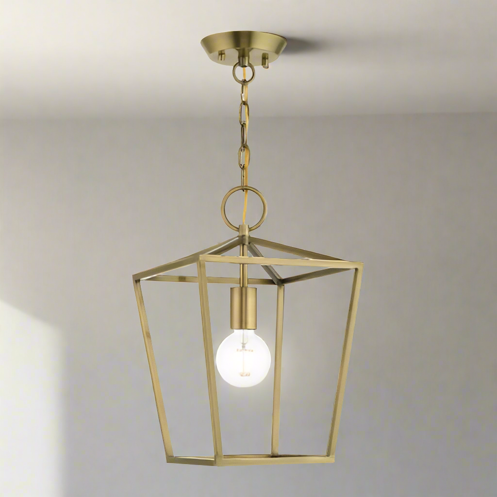 1 Light Antique Brass Convertible Lantern Semi Flush Livex