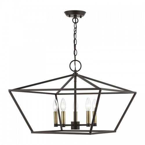 5 Light Bronze with Antique Brass Accents Chandelier Chandelier Livex