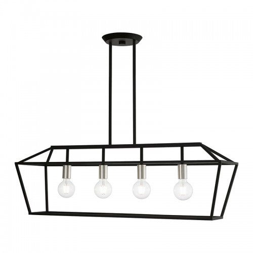 4 Light Black with Brushed Nickel Accents Linear Chandelier Linear Livex