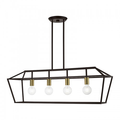 4 Light Bronze with Antique Brass Accents Linear Chandelier Linear Livex