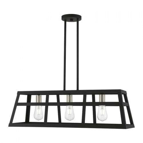 3 Light Black with Brushed Nickel Accents Linear Chandelier Linear Livex