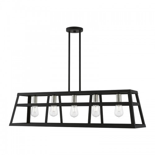 5 Light Black with Brushed Nickel Accents Linear Chandelier Linear Livex