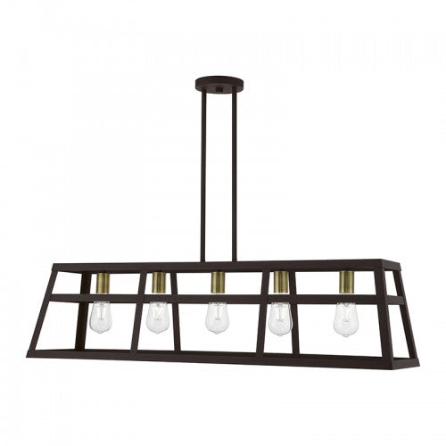 5 Light Bronze with Antique Brass Accents Linear Chandelier Linear Livex