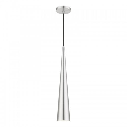 1 Light Brushed Aluminum with Polished Chrome Accents Single Tall Pendant Pendant Livex