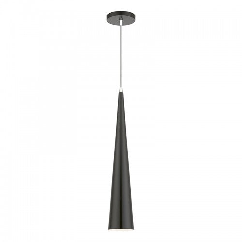 1 Light Shiny Black with Polished Chrome Accents Single Tall Pendant Pendant Livex