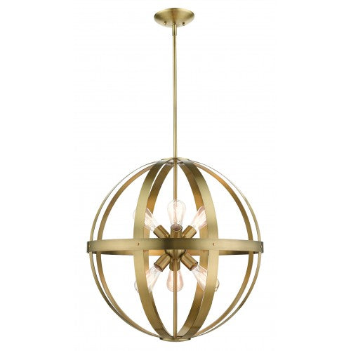 6 Light Antique Brass Pendant Chandelier Chandelier Livex