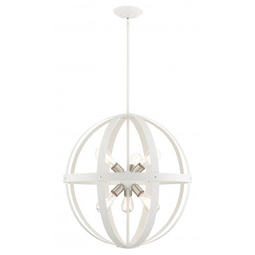 6 Light Textured White with Brushed Nickel Finish Cluster Pendant Chandelier Chandelier Livex