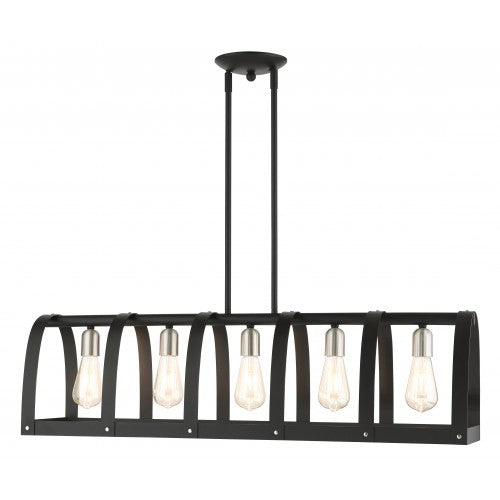 5 Light Textured Black Linear Chandelier Linear Livex