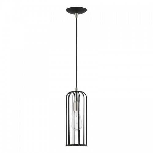 1 Light Black with Brushed Nickel Accents Pendant Pendant Livex