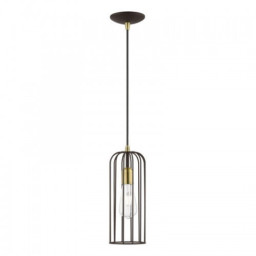 1 Light Bronze with Antique Brass Accents Pendant Pendant Livex