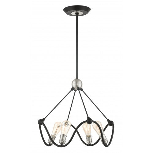 4 Light Textured Black with Brushed Nickel Accents Chandelier Chandelier Livex