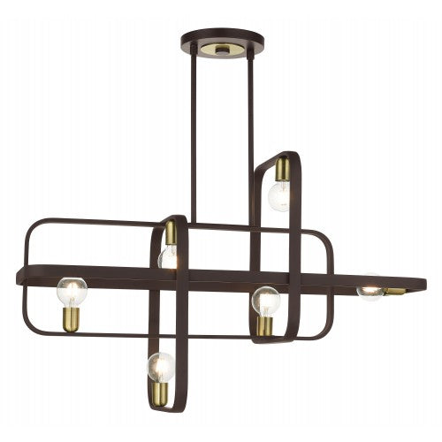 6 Light Bronze with Antique Brass Accents Linear Chandelier Linear Livex