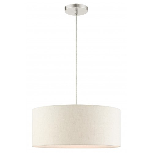 3 Light Brushed Nickel Drum Pendant Pendant Livex