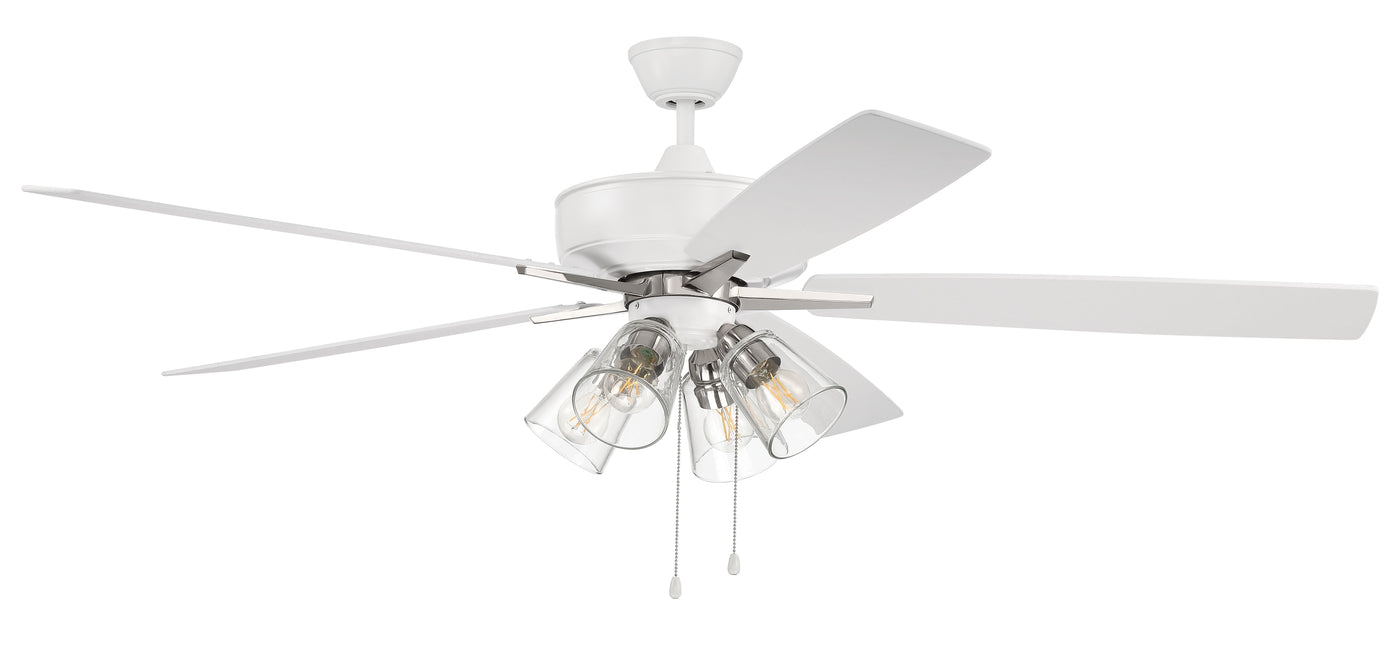 Antique Hardware 60" Super Pro 104 in White/Polished Nickel w/ White/Washed Oak Blades Ceiling Fan