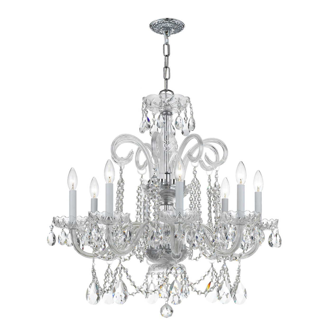 Traditional Crystal 8 Light Hand Cut Crystal Polished Chrome Chandelier Chandelier Crystorama