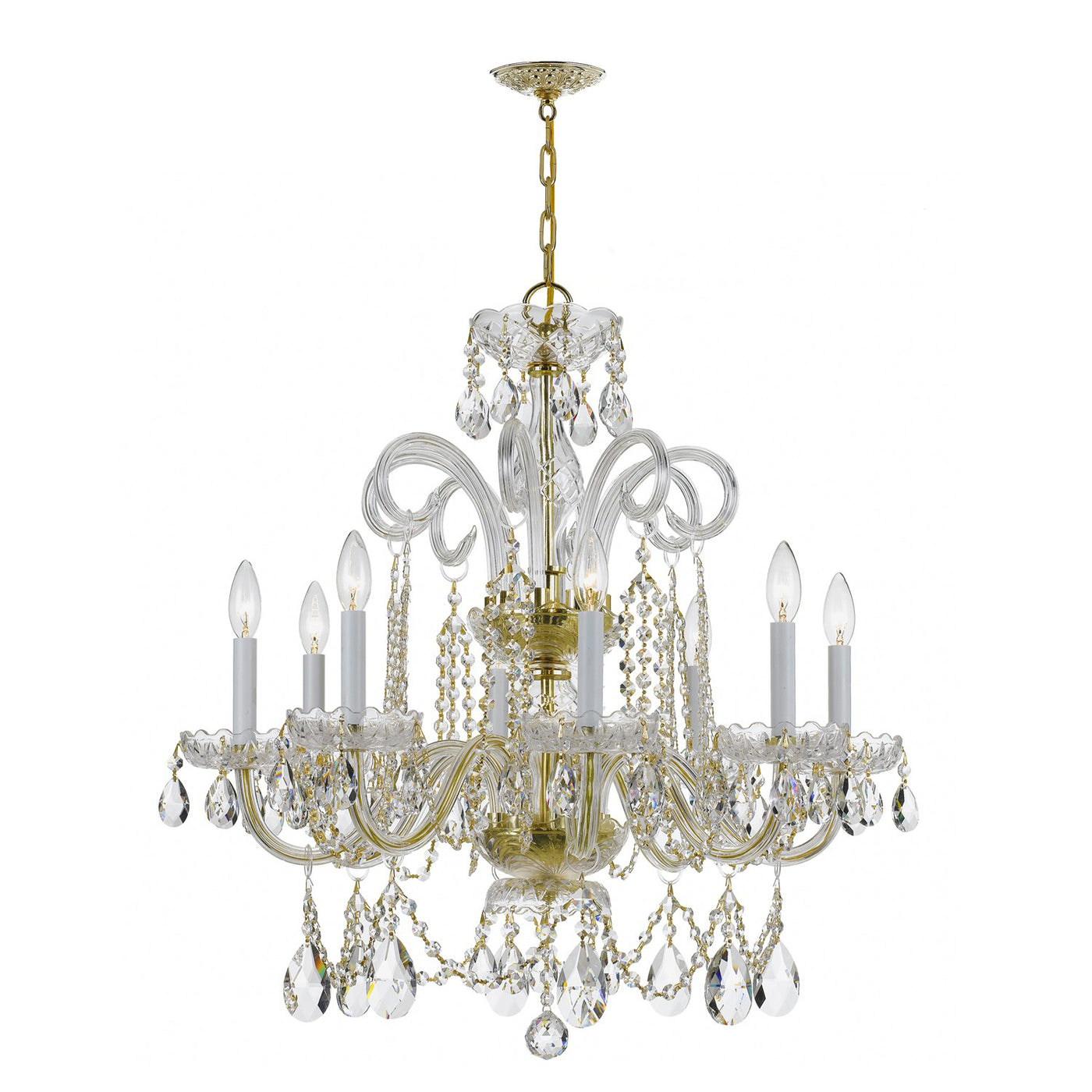 Traditional Crystal 8 Light Hand Cut Crystal Polished Brass Chandelier Chandelier Crystorama