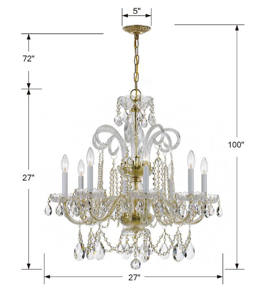 Traditional Crystal 8 Light Hand Cut Crystal Polished Brass Chandelier Chandelier Crystorama