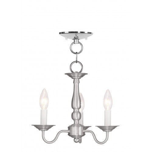 3 Light Brushed Nickel Chain Hang/Ceiling Mount Chandelier Livex