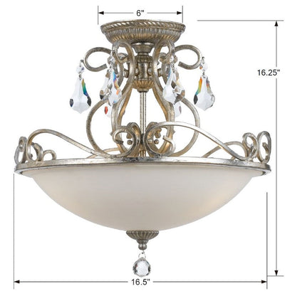 Ashton 3 Light Hand Cut Crystal Olde Silver Semi Flush Mount Semi Flush Crystorama