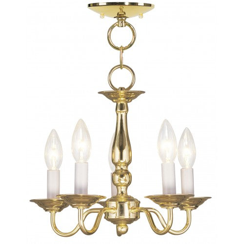 5 Light Polished Brass Chain Hang/Ceiling Mount Chandelier Livex