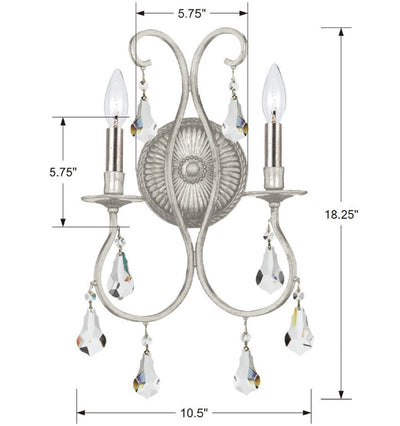 Ashton 2 Light Hand Cut Crystal Olde Silver Sconce Wall Sconce Crystorama