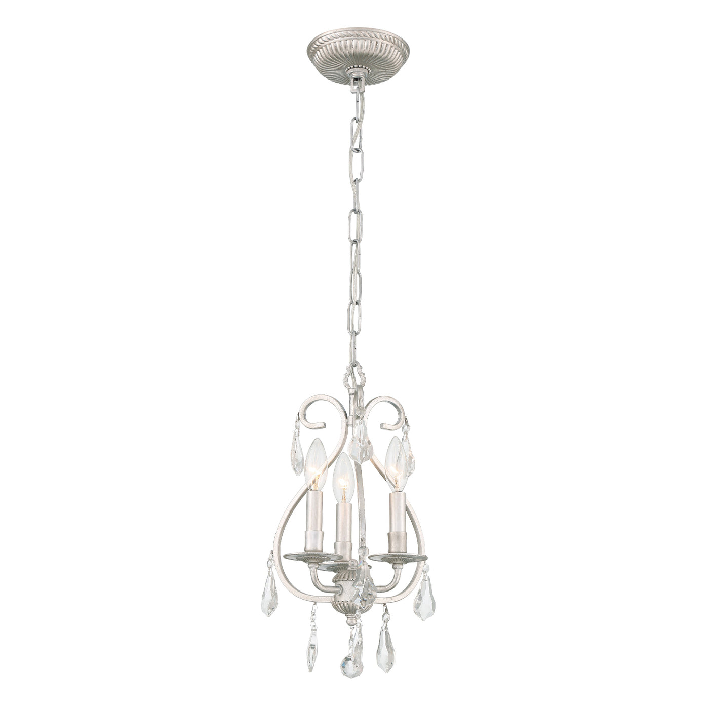 Ashton 3 Light Hand Cut Crystal Olde Silver Mini Chandelier Chandelier Crystorama