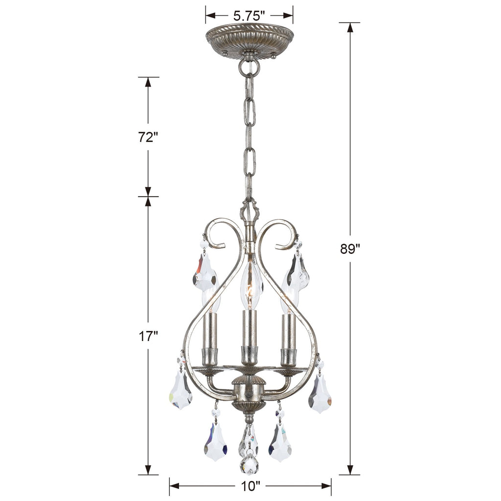 Ashton 3 Light Hand Cut Crystal Olde Silver Mini Chandelier Chandelier Crystorama