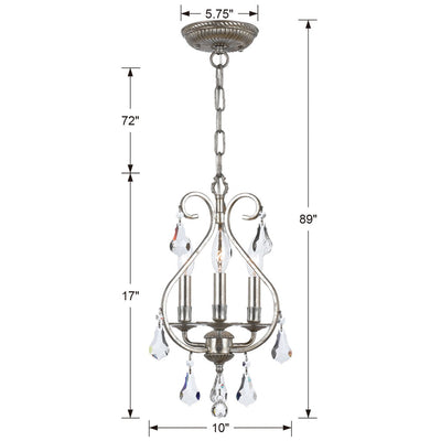 Ashton 3 Light Hand Cut Crystal Olde Silver Mini Chandelier Chandelier Crystorama