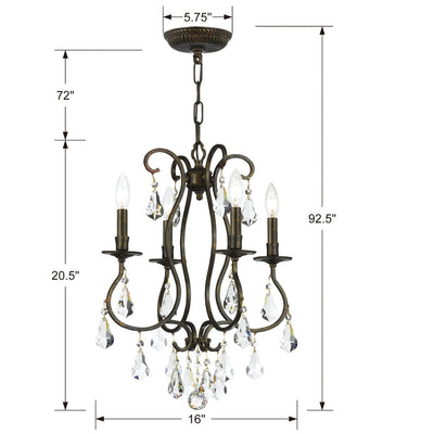 Ashton 4 Light Hand Cut Crystal English Bronze Mini Chandelier Chandelier Crystorama