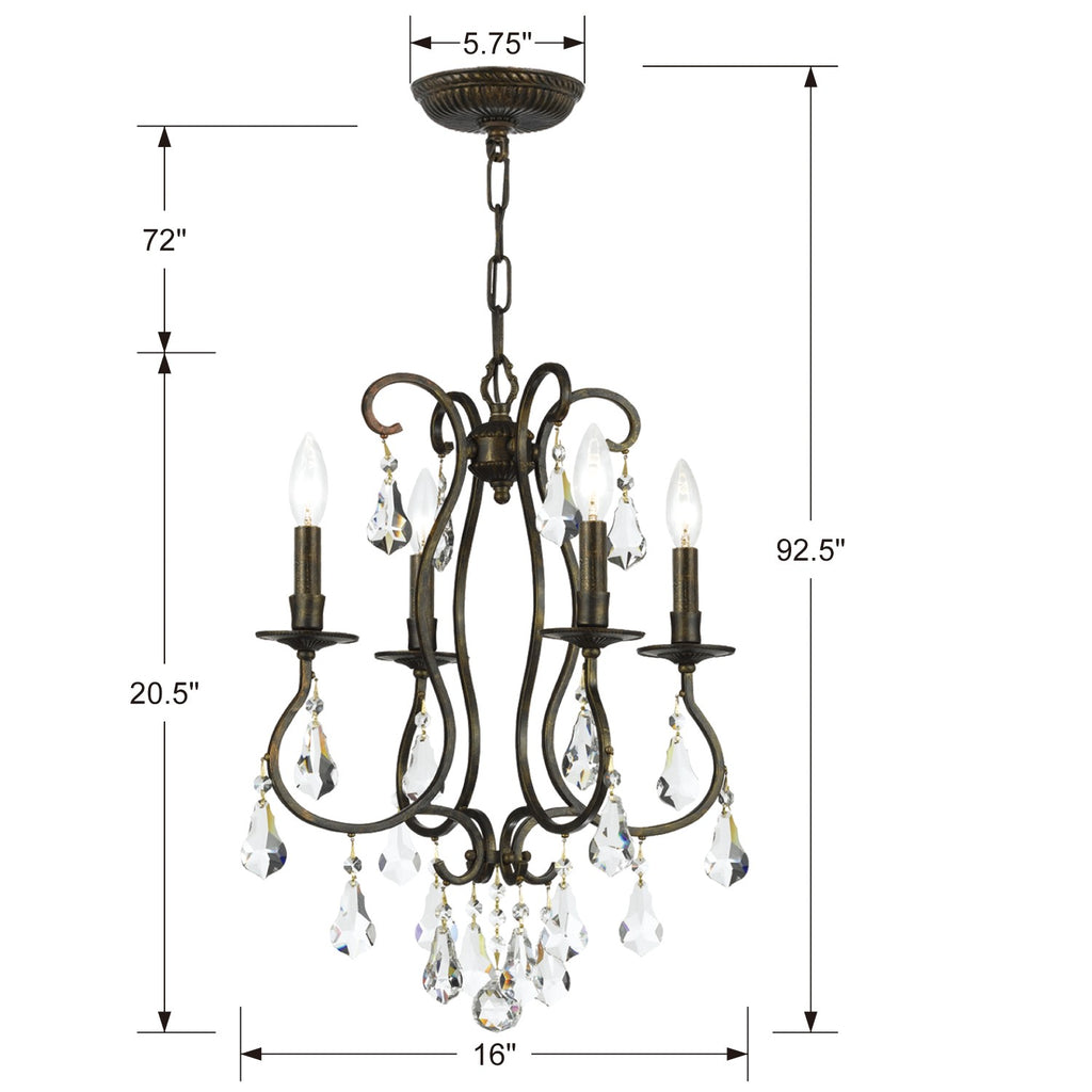 Ashton 4 Light Swarovski Strass Crystal English Bronze Mini Chandelier Chandelier Crystorama