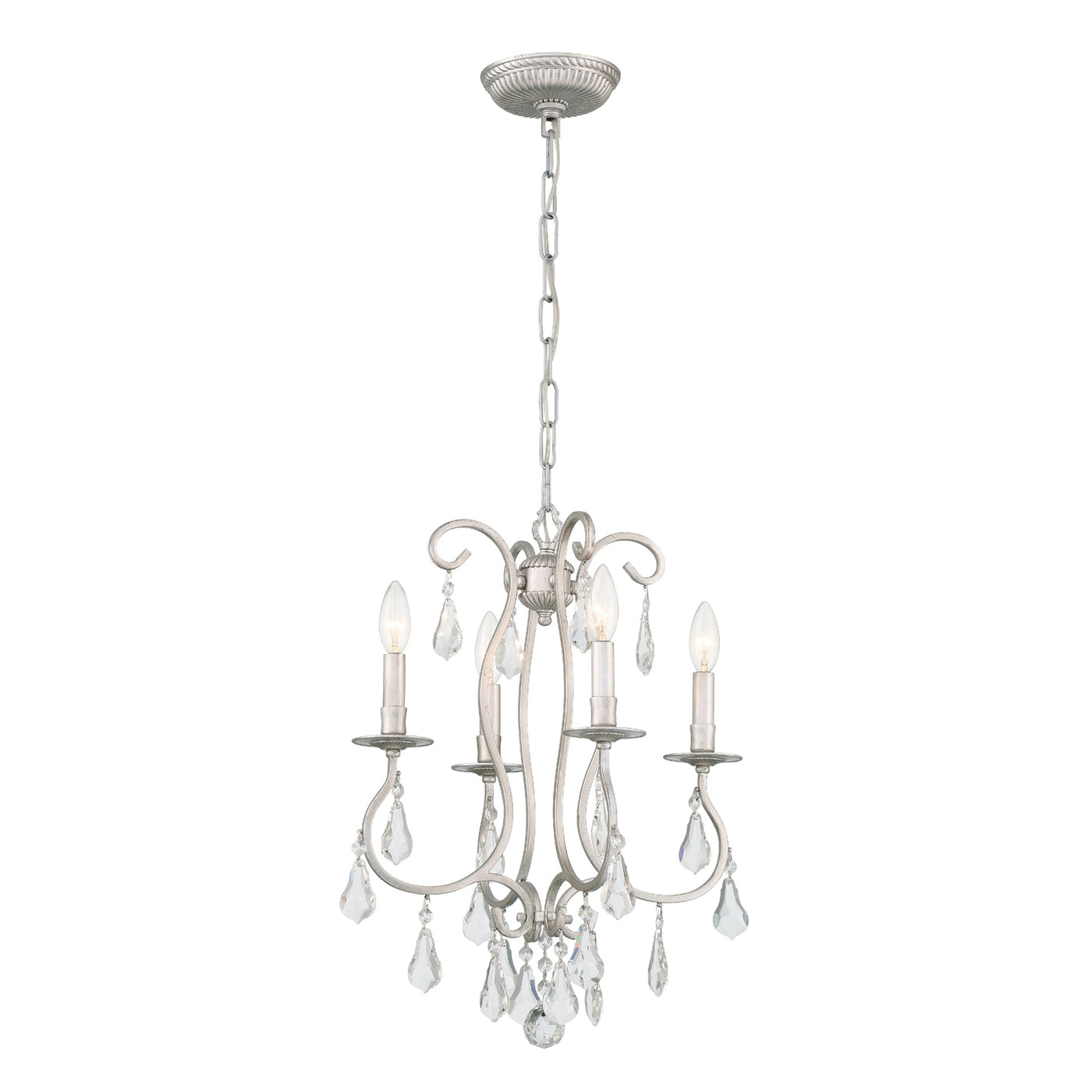 Ashton 4 Light Hand Cut Crystal Olde Silver Mini Chandelier Chandelier Crystorama