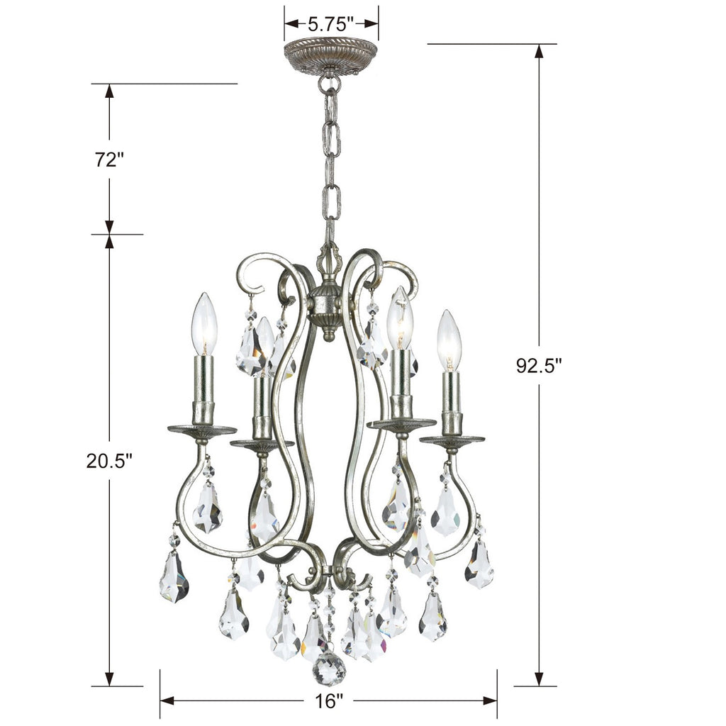 Ashton 4 Light Hand Cut Crystal Olde Silver Mini Chandelier Chandelier Crystorama