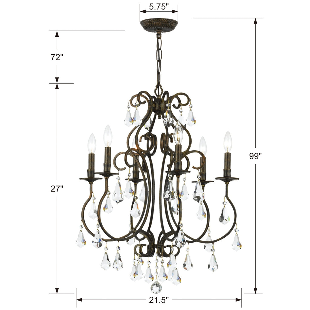 Ashton 6 Light Hand Cut Crystal English Bronze Chandelier Chandelier Crystorama